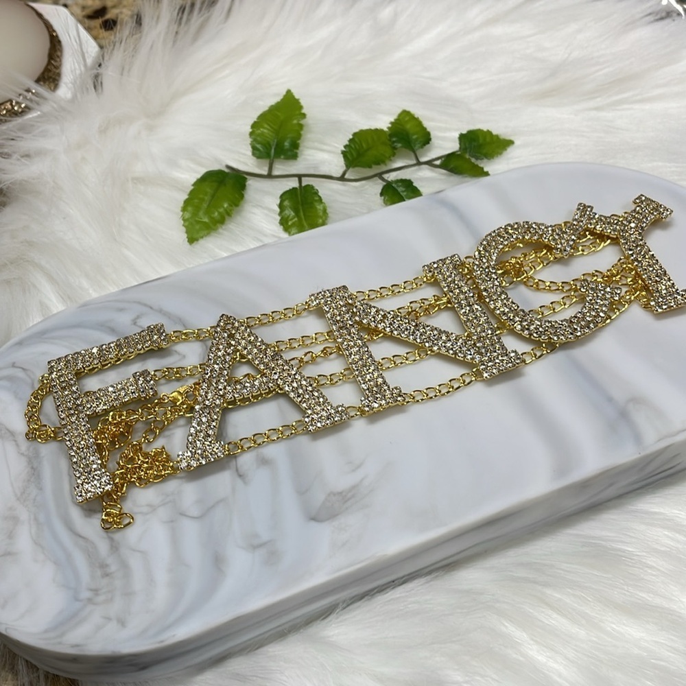 Fancy Rhinestone Gold Choker - Picture 6 of 11